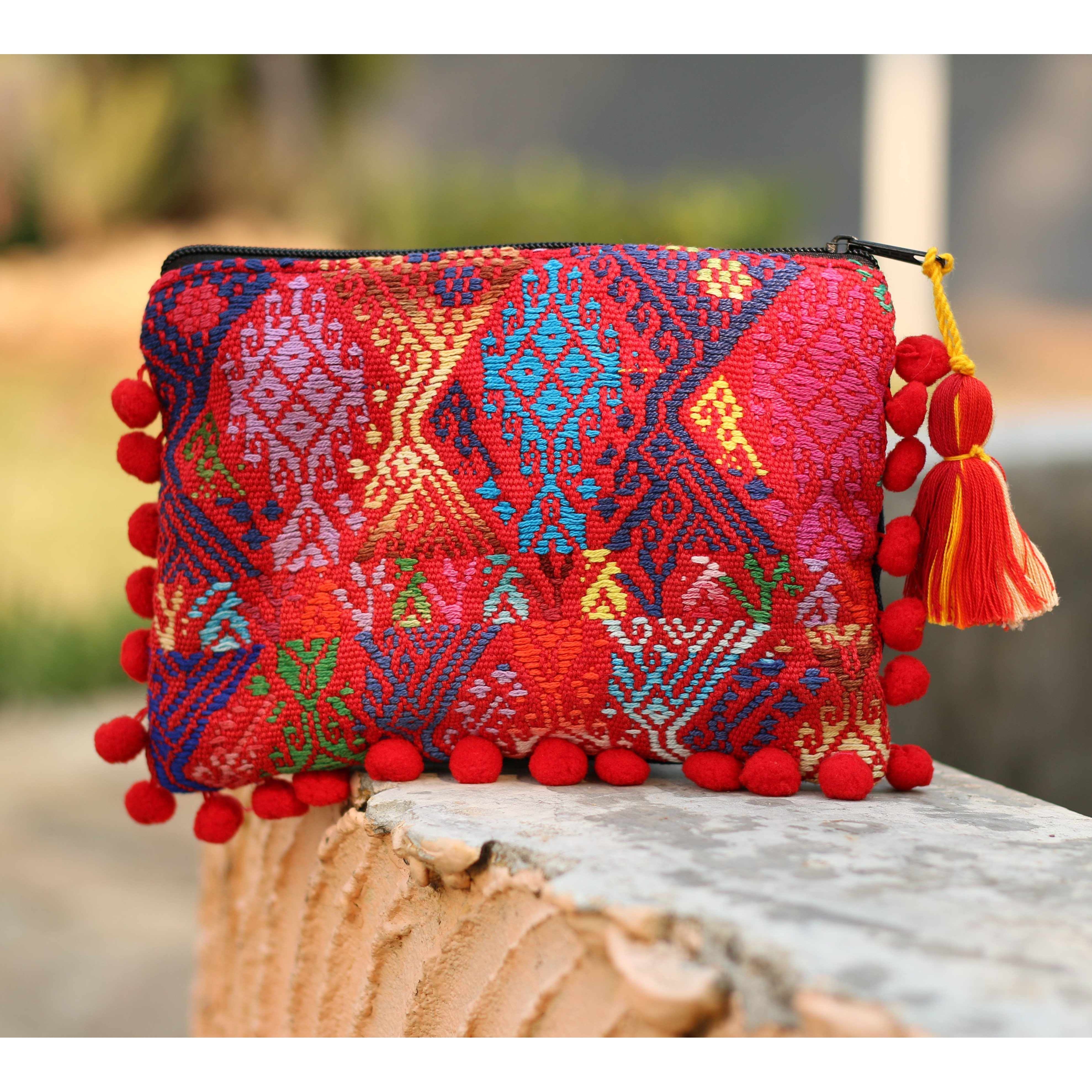 Pom Pom Maya Bag Up-cycled Huipil (Assorted Colors) - Guatemala