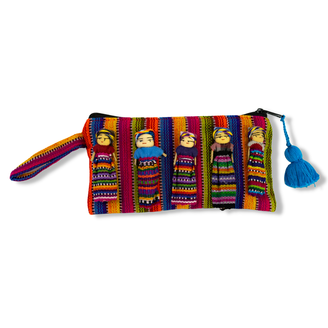 Bolsa multicolor de muñecas quitapenas tejidas - Guatemala