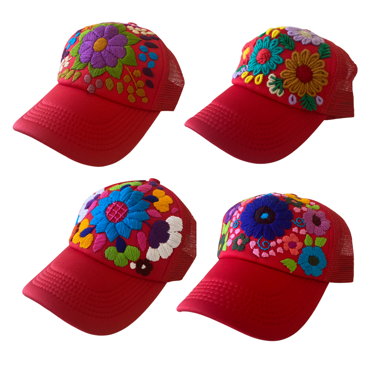 Gorra trucker Tulum bordada a mano con flores - México