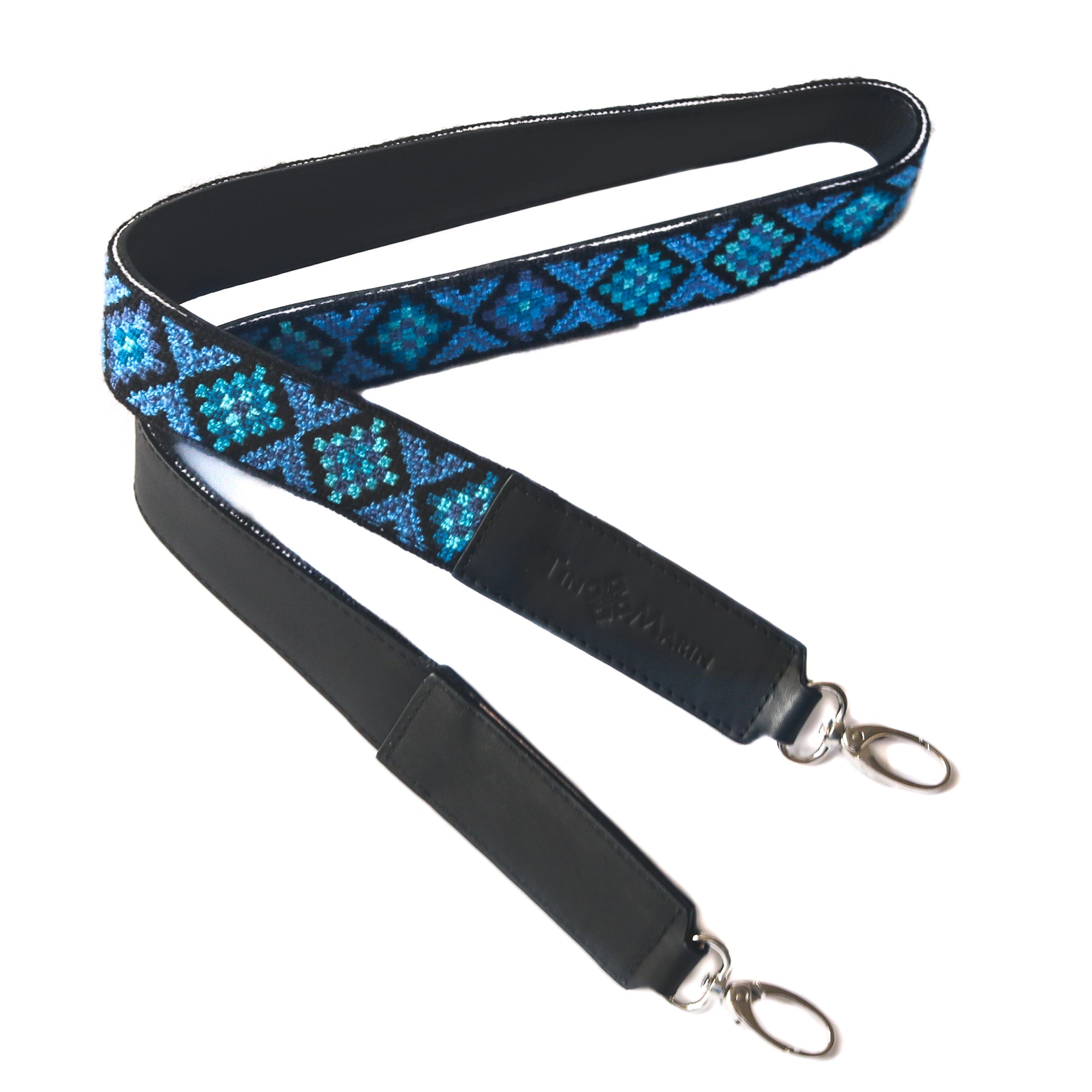 Correa de bolso Mai tejida - Azul con piel