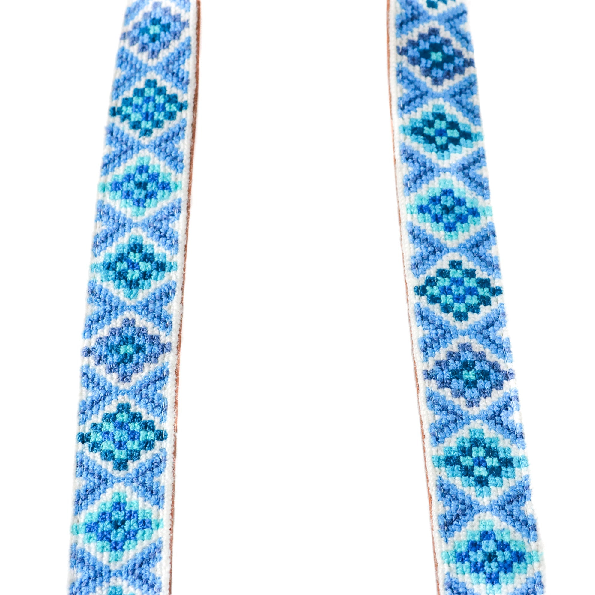 Correa de bolso Mai tejida - Azul con piel