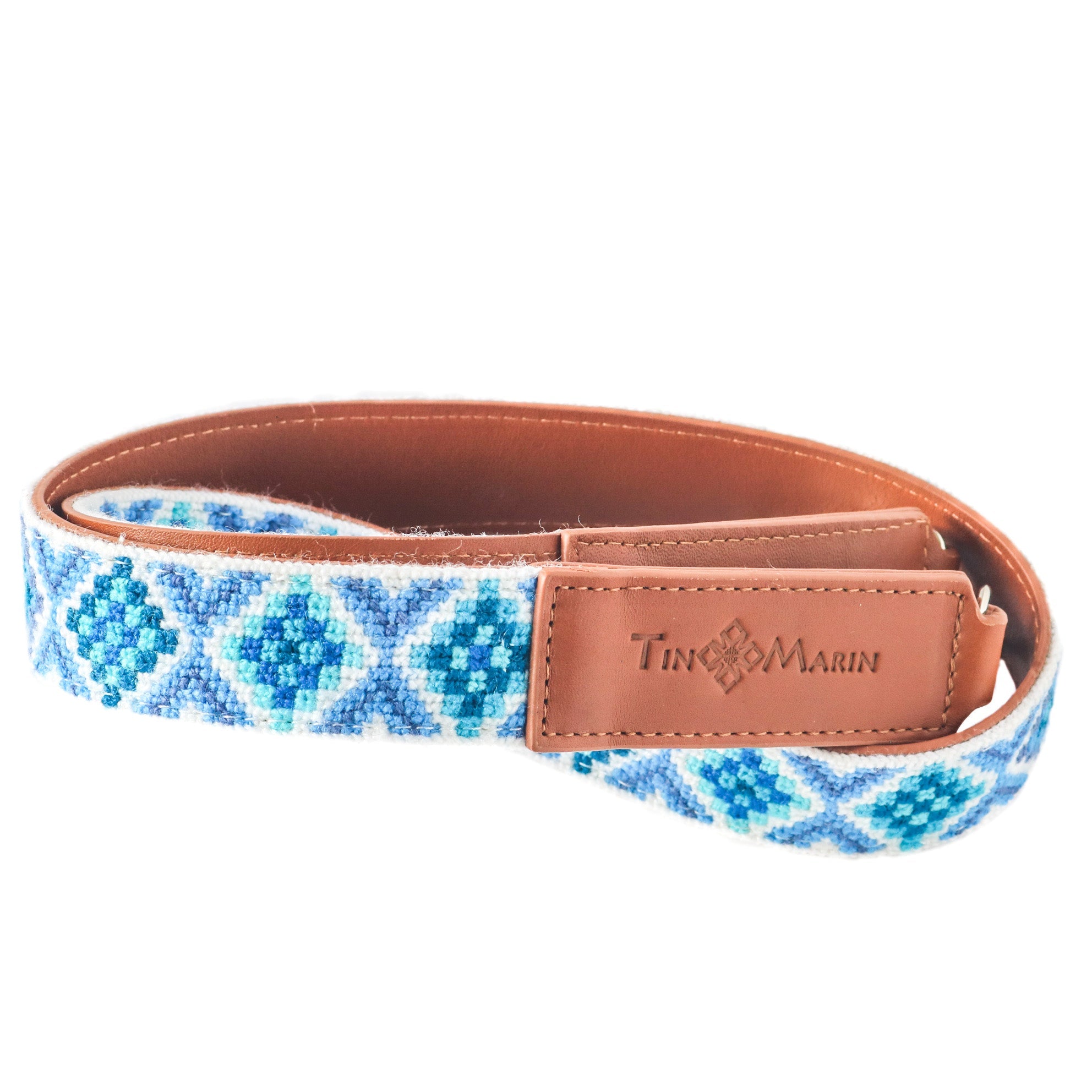 Correa de bolso Mai tejida - Azul con piel