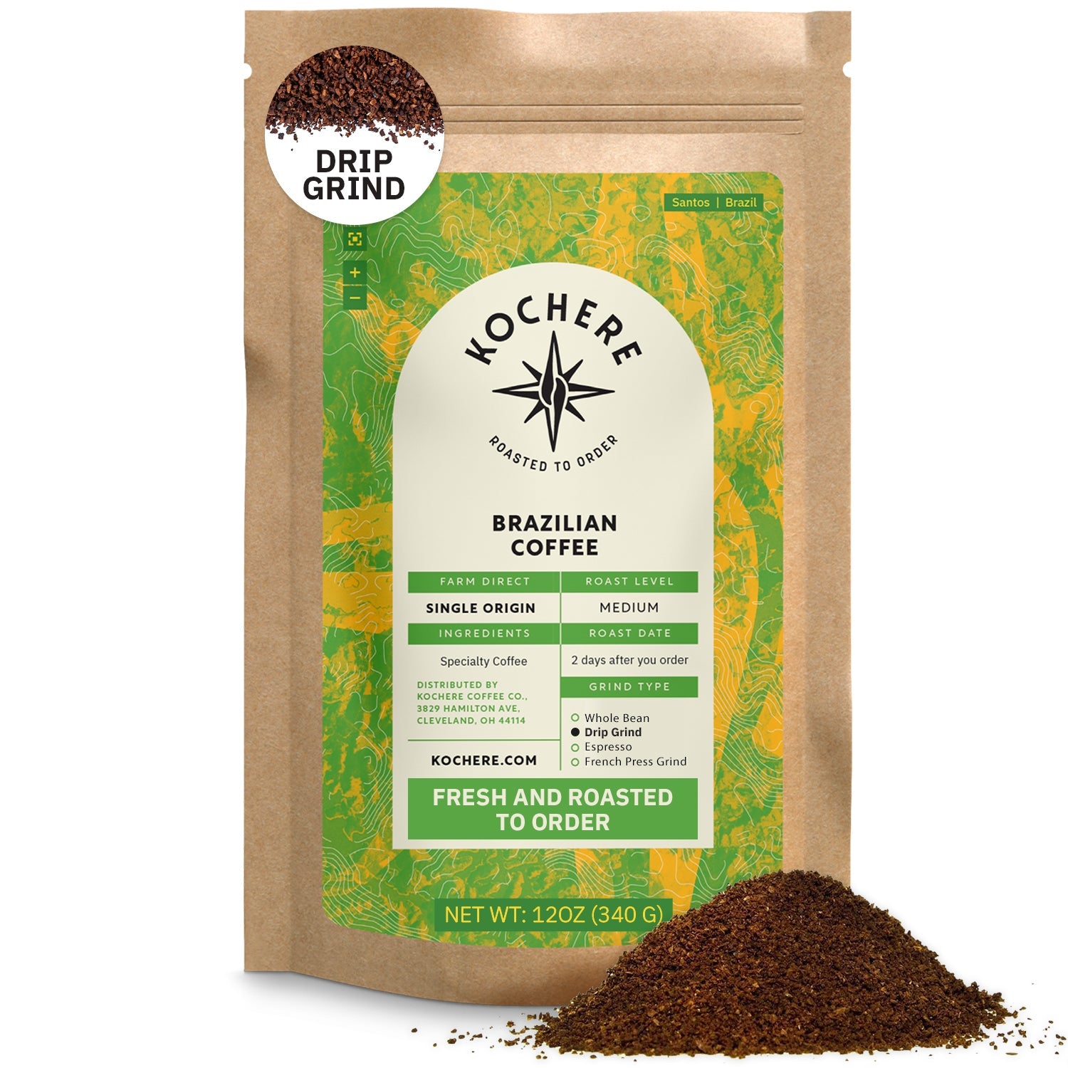 Kochere Coffee Brazilian Santos Medium Roast - Smooth, Elegant, Cocoa Notes