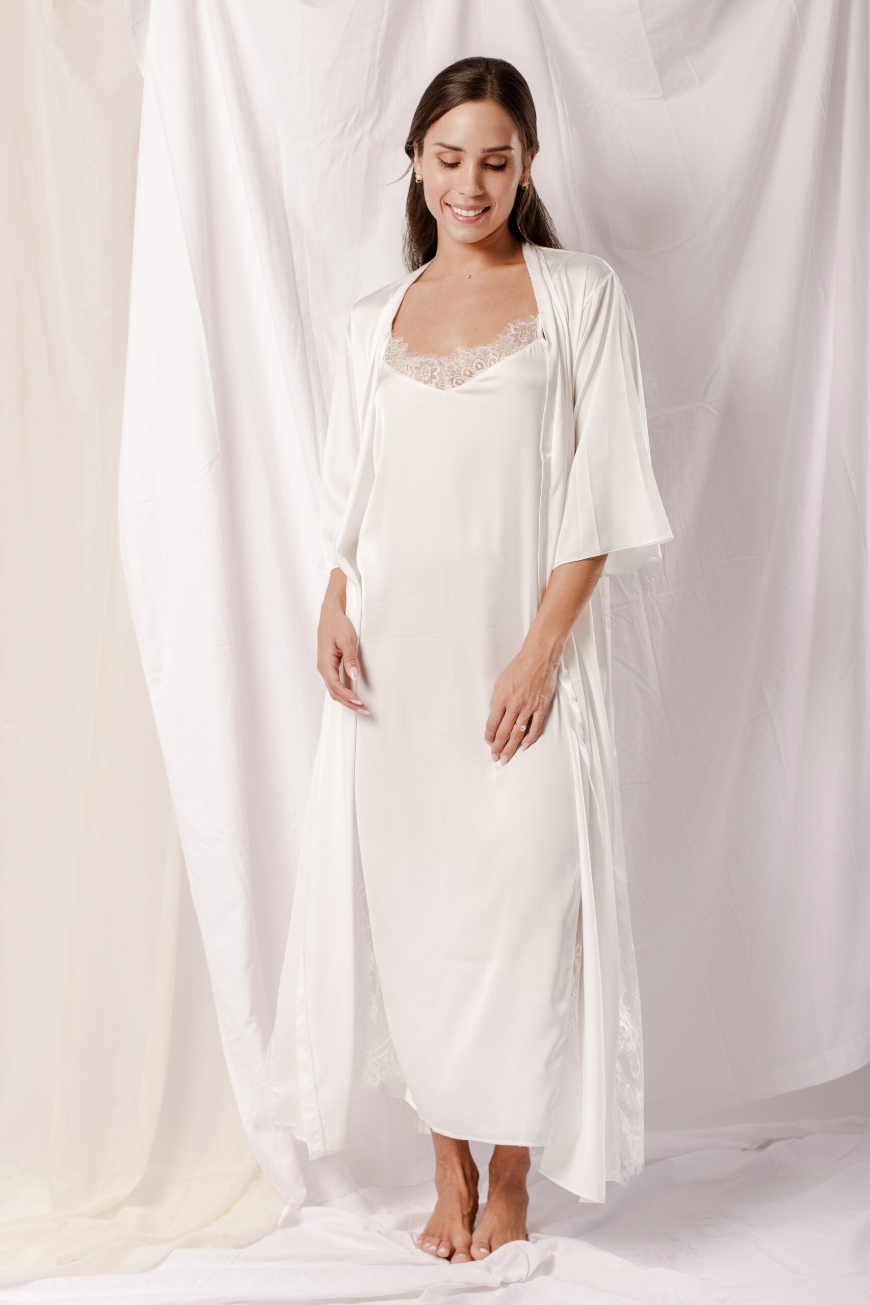Conjunto nupcial de kimono y vestido de seda lavable