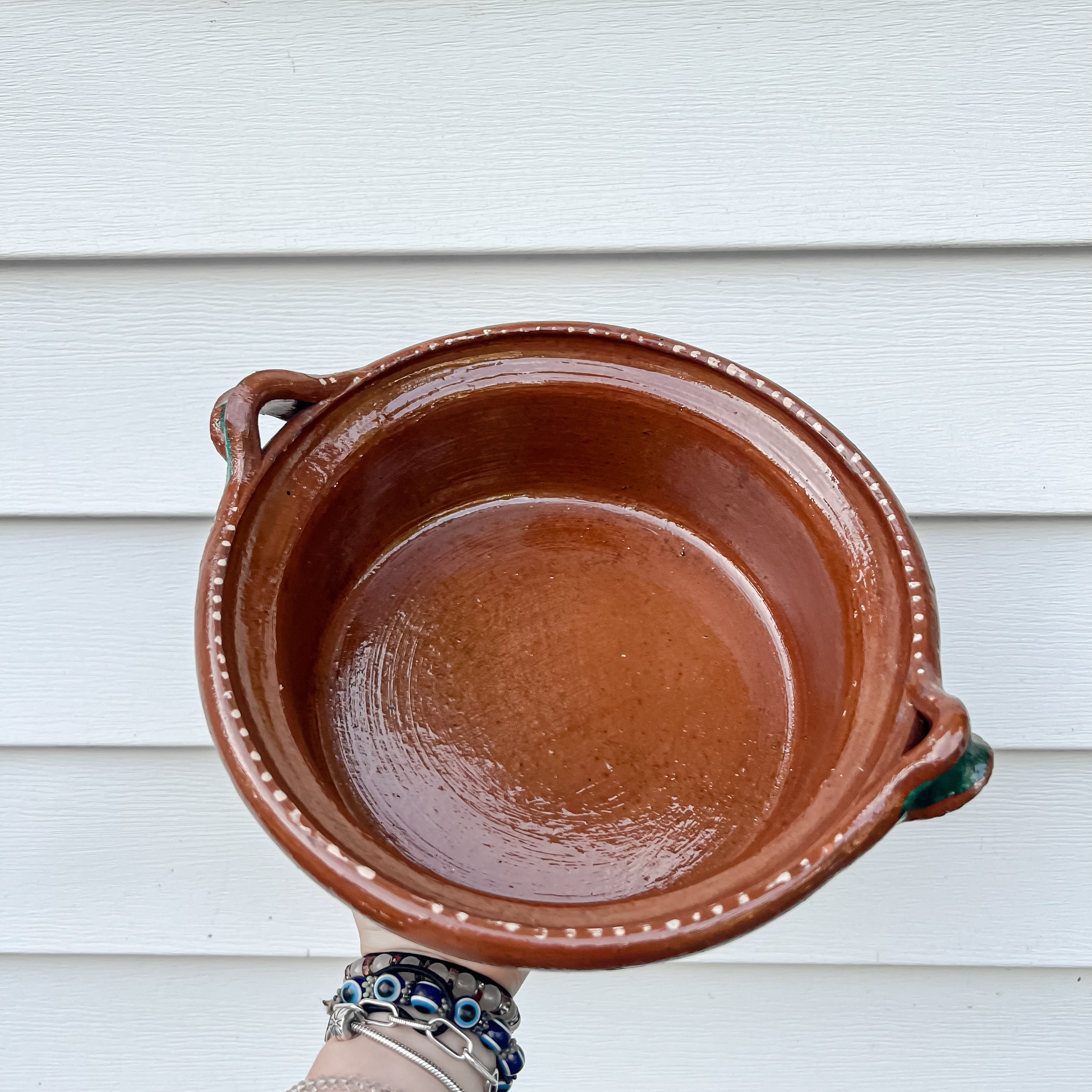 Olla de barro tradicional mexicana 500 ml Asas verdes