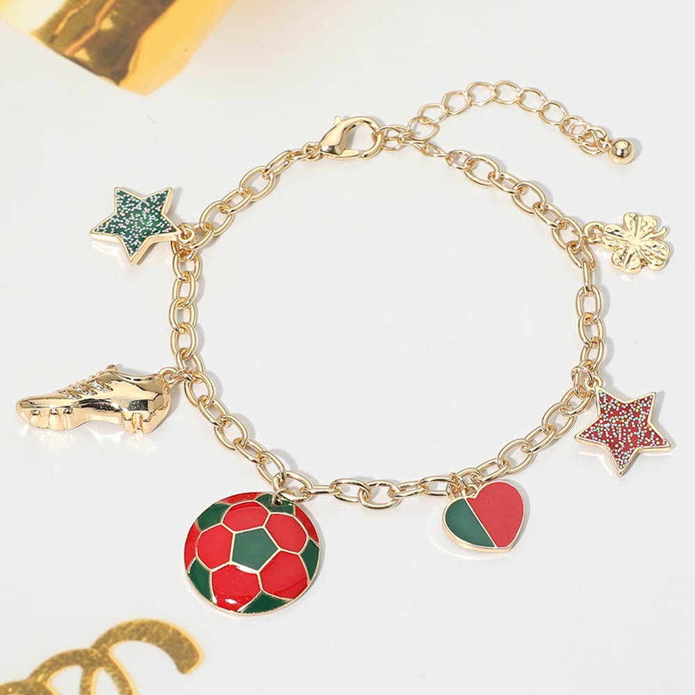 Portugal Soccer Ball Shoe Star Charm Station Bracelet