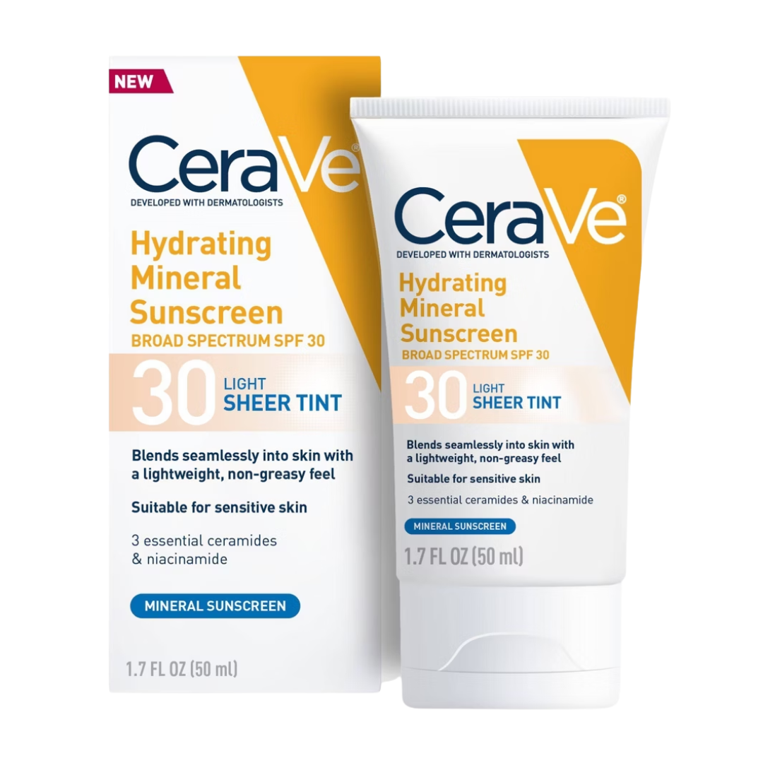 CeraVe Protector Solar Hidratante Mineral SPF 30 con un Tono Claro y Transparente (1.7 oz. líq.)
