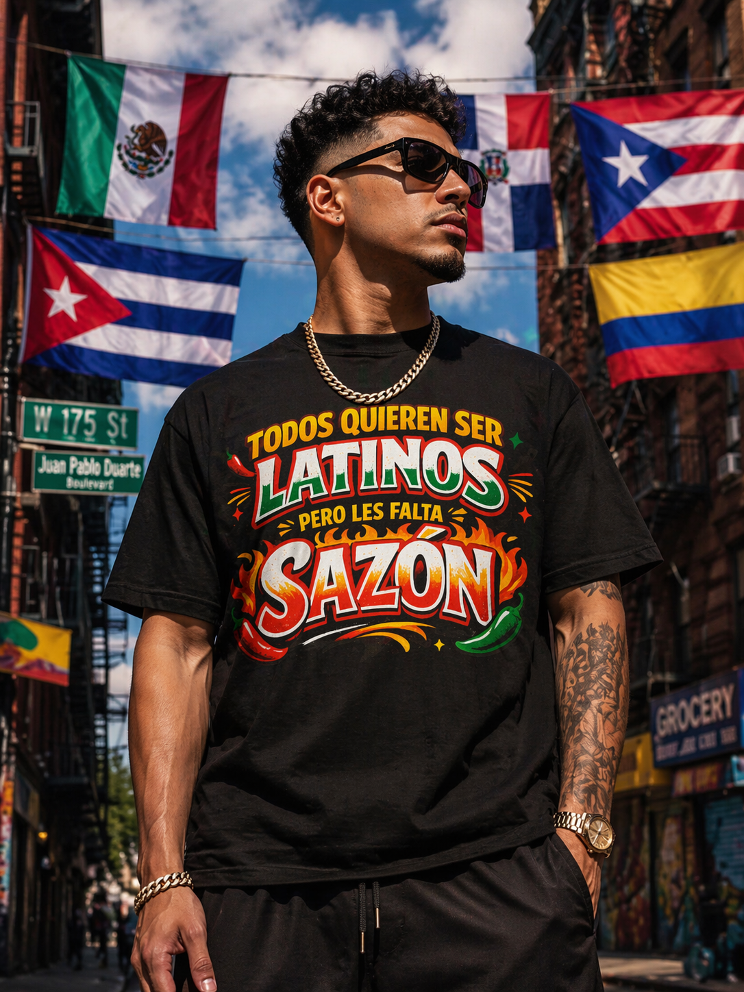 TODOS QUIEREN SER LATINOS PERO LES FALTA SAZÓN T-shirt | Funny Latino Pride Phrase | Heavyweight Cotton