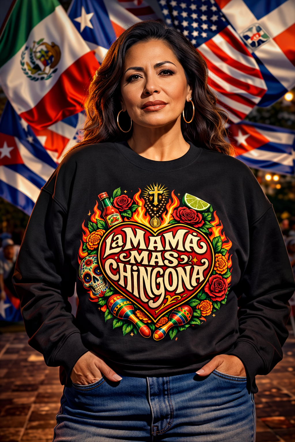 LA MAMÁ MAS CHINGONA Comfy Fleece-Lined Crewneck Sweatshirt | Dia De La Madre, Mother's Day | Funny Latino Pride