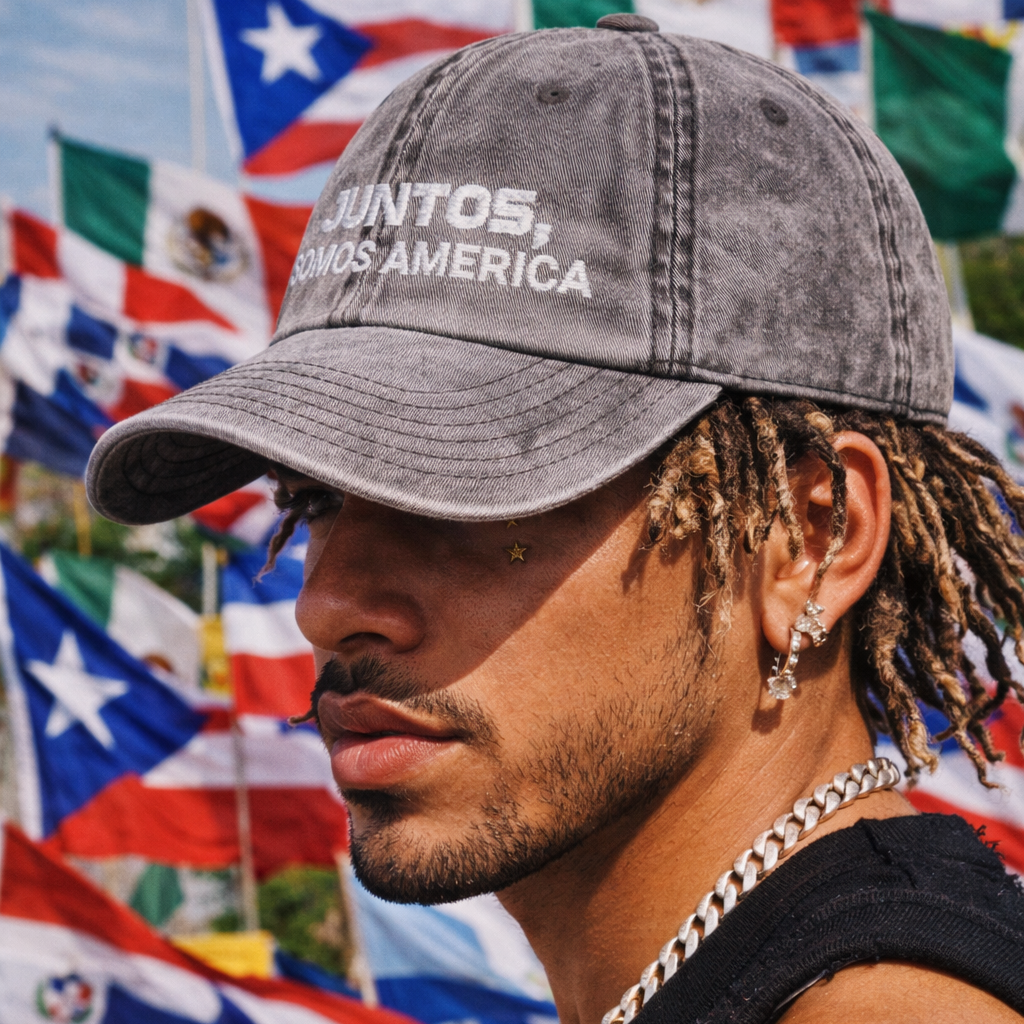 Juntos, Somos America Vintage Distressed 100% cotton twill Embroidered Dad Hat Cap | North, South, Central Unity | Adjustable Strap