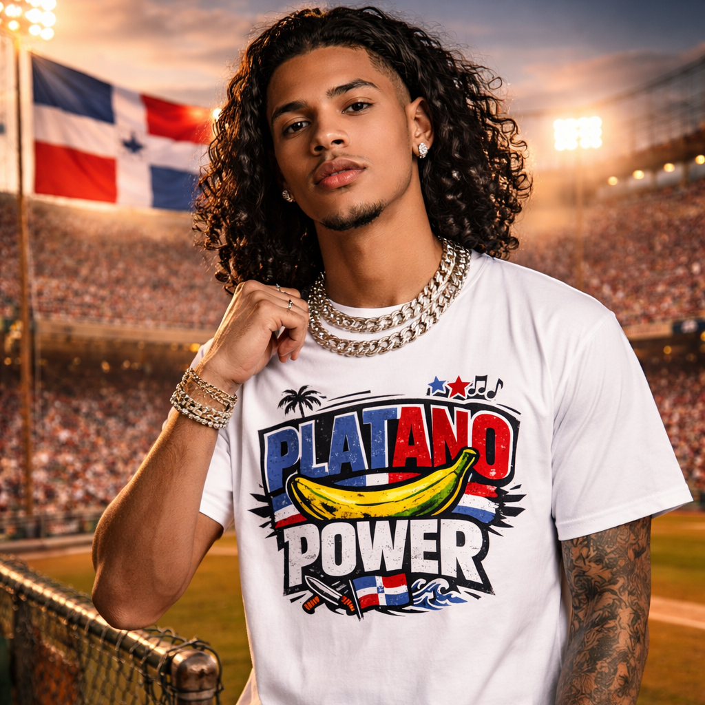 PLATANO POWER, Team Dominican Republic T-shirt | DR Baseball USA Funny Viral Latino Tees | Heavyweight Cotton
