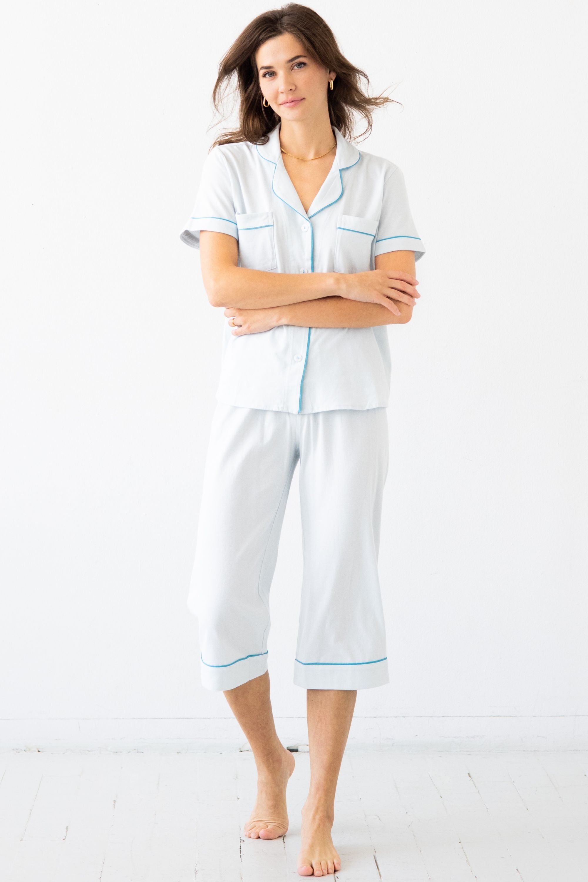 Pijama Capri clásico de lujo en algodón Pima cepillado