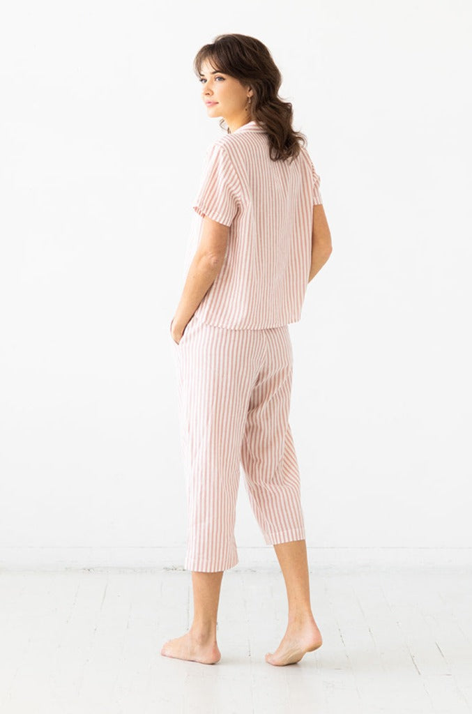 Camisa corta abotonada-Capri a rayas de talle alto