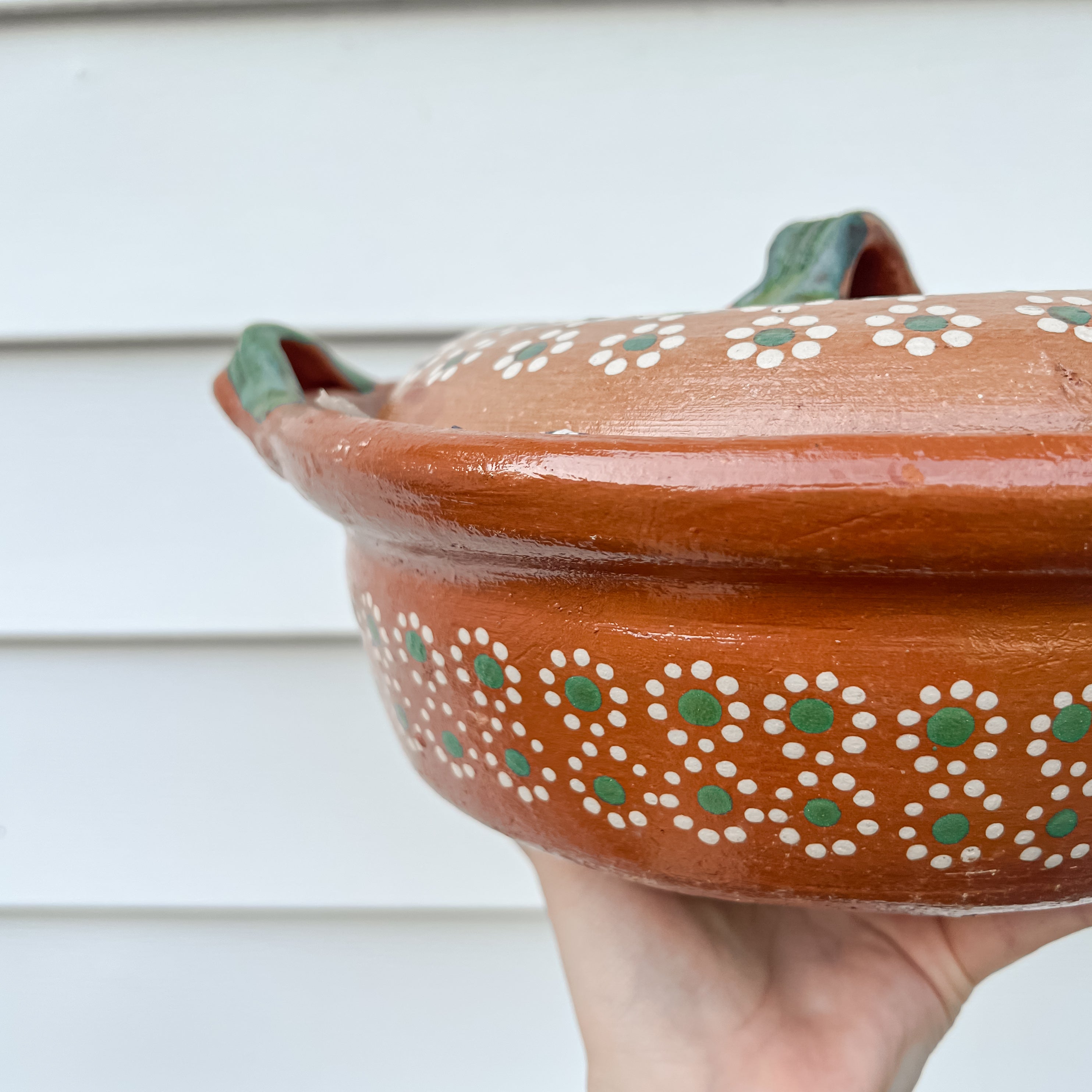 Olla de barro tradicional mexicana 500 ml Asas verdes