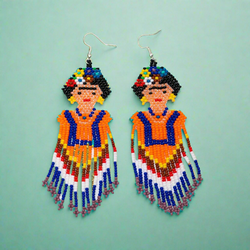 Pendientes colgantes de cuentas de semillas Frida Kahlo - Guatemala