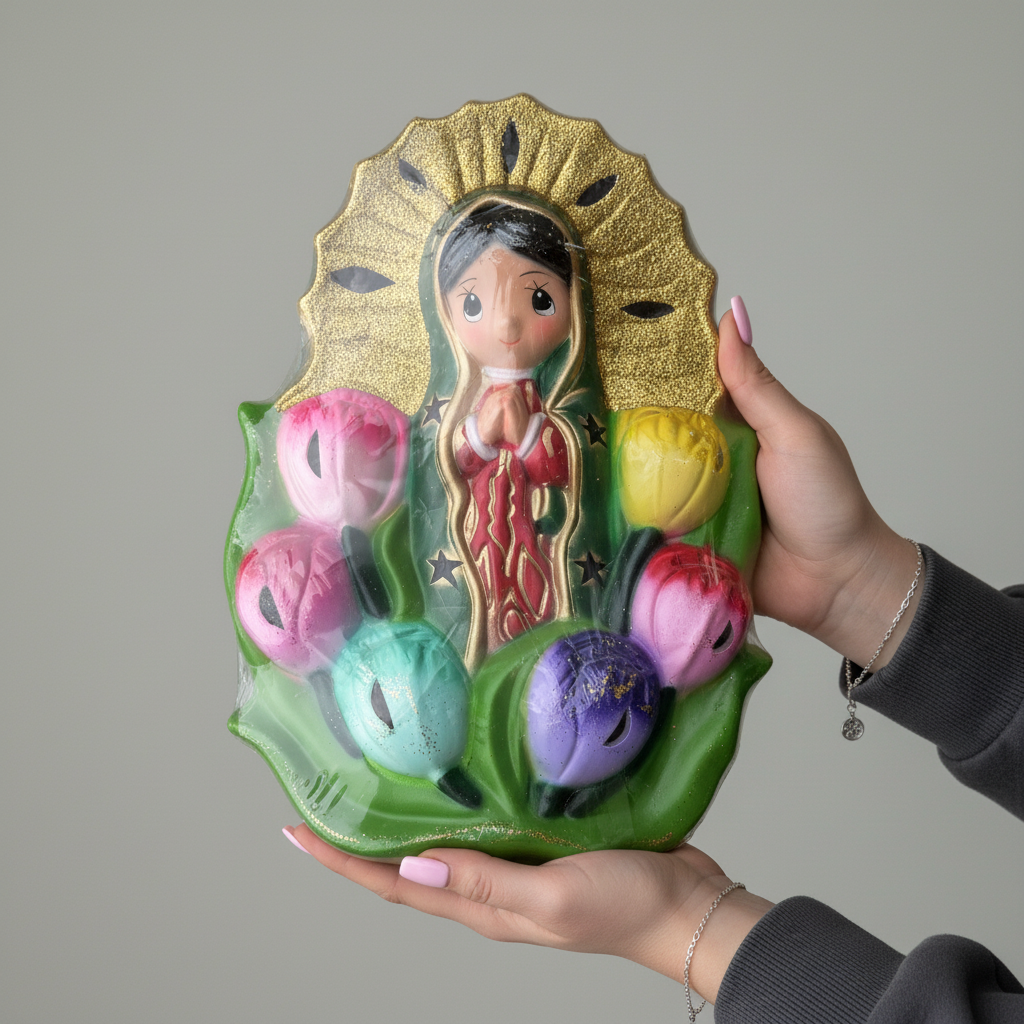 Lámpara de Noche Virgencita con Tulipanes Grandes