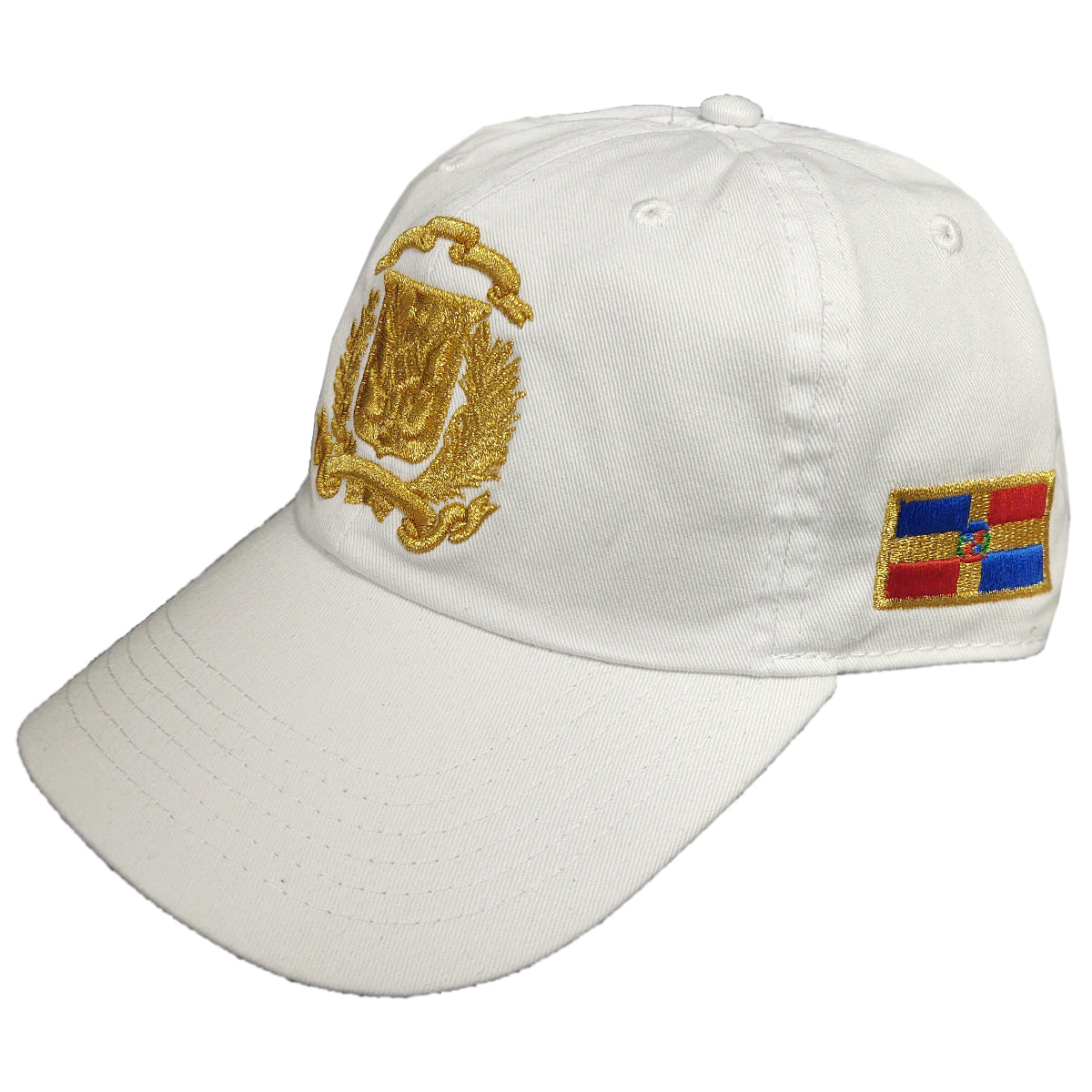Escudo República Dominicana - Gorra de Papá Blanca/Oro Metálico