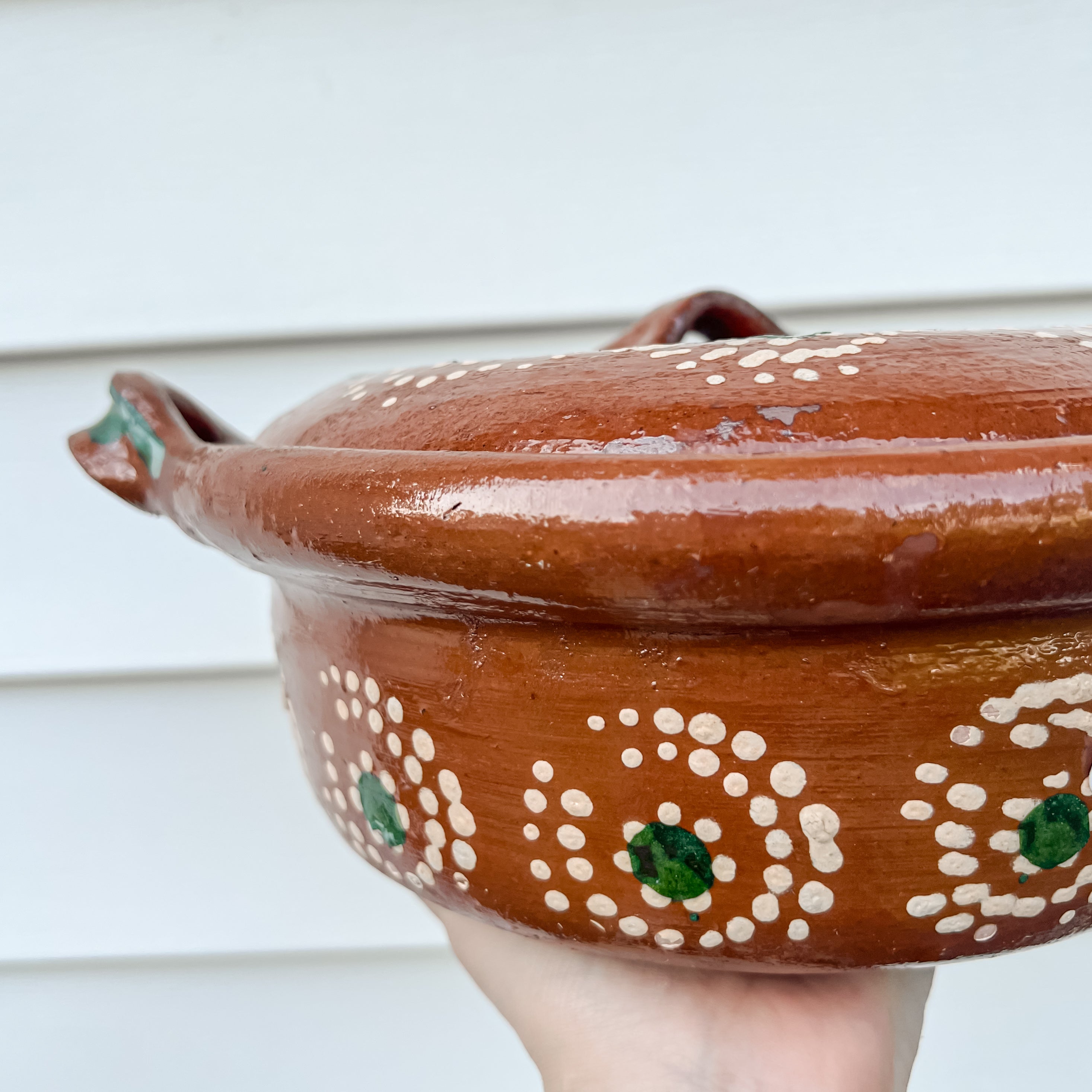 Olla de barro tradicional mexicana 500 ml Asas verdes