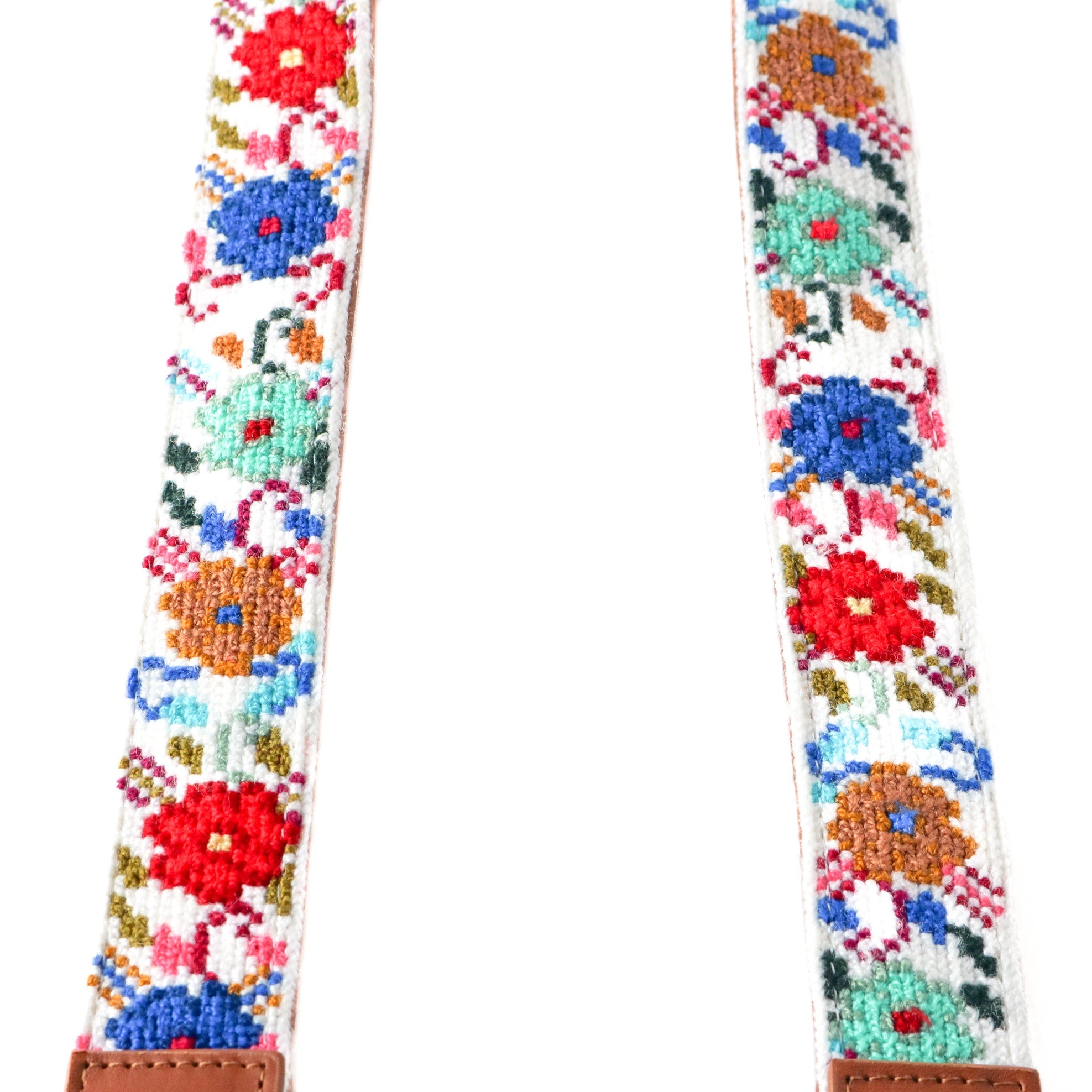 Correa de Bolso Tejida Mai - Flores con Cuero