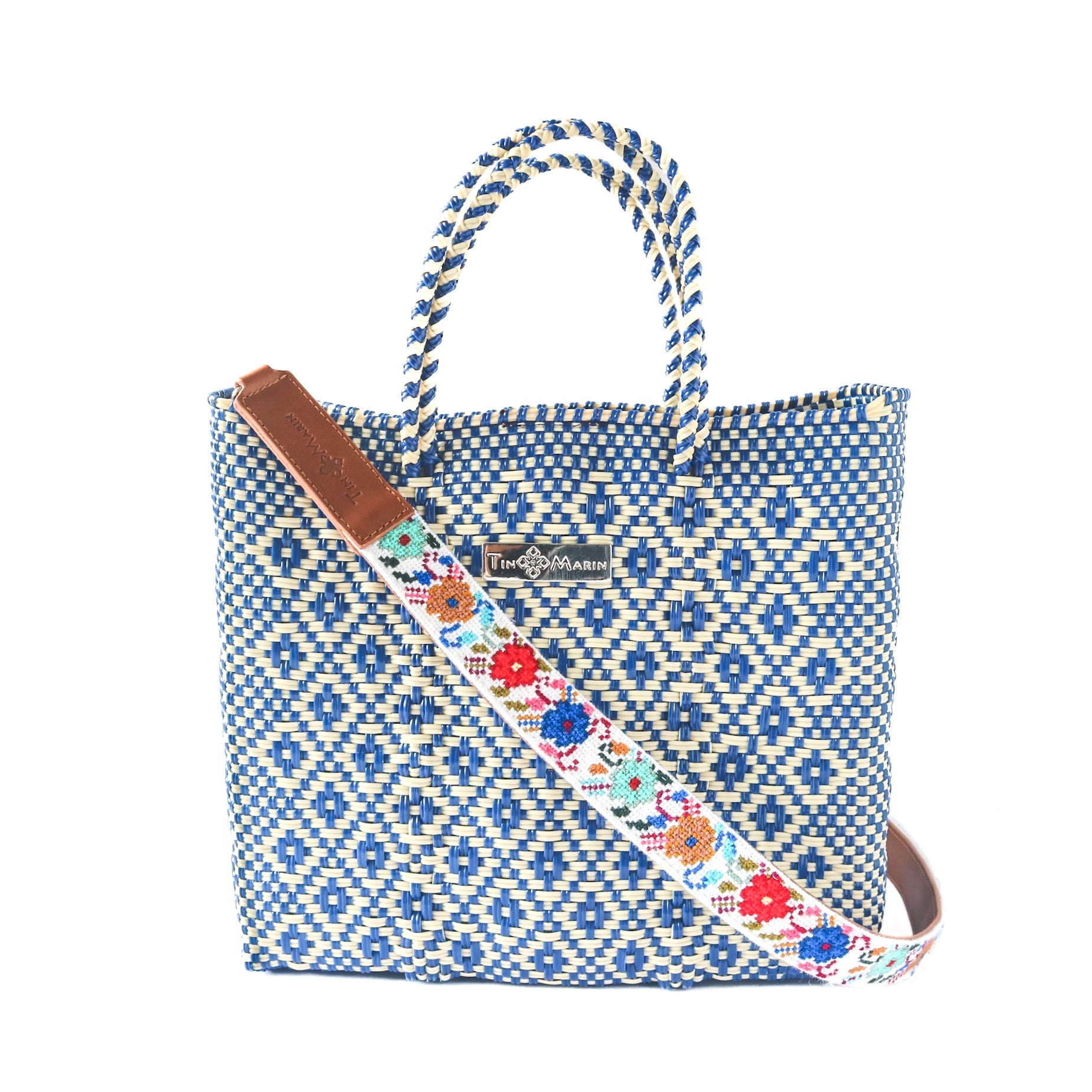 Correa de Bolso Tejida Mai - Flores con Cuero