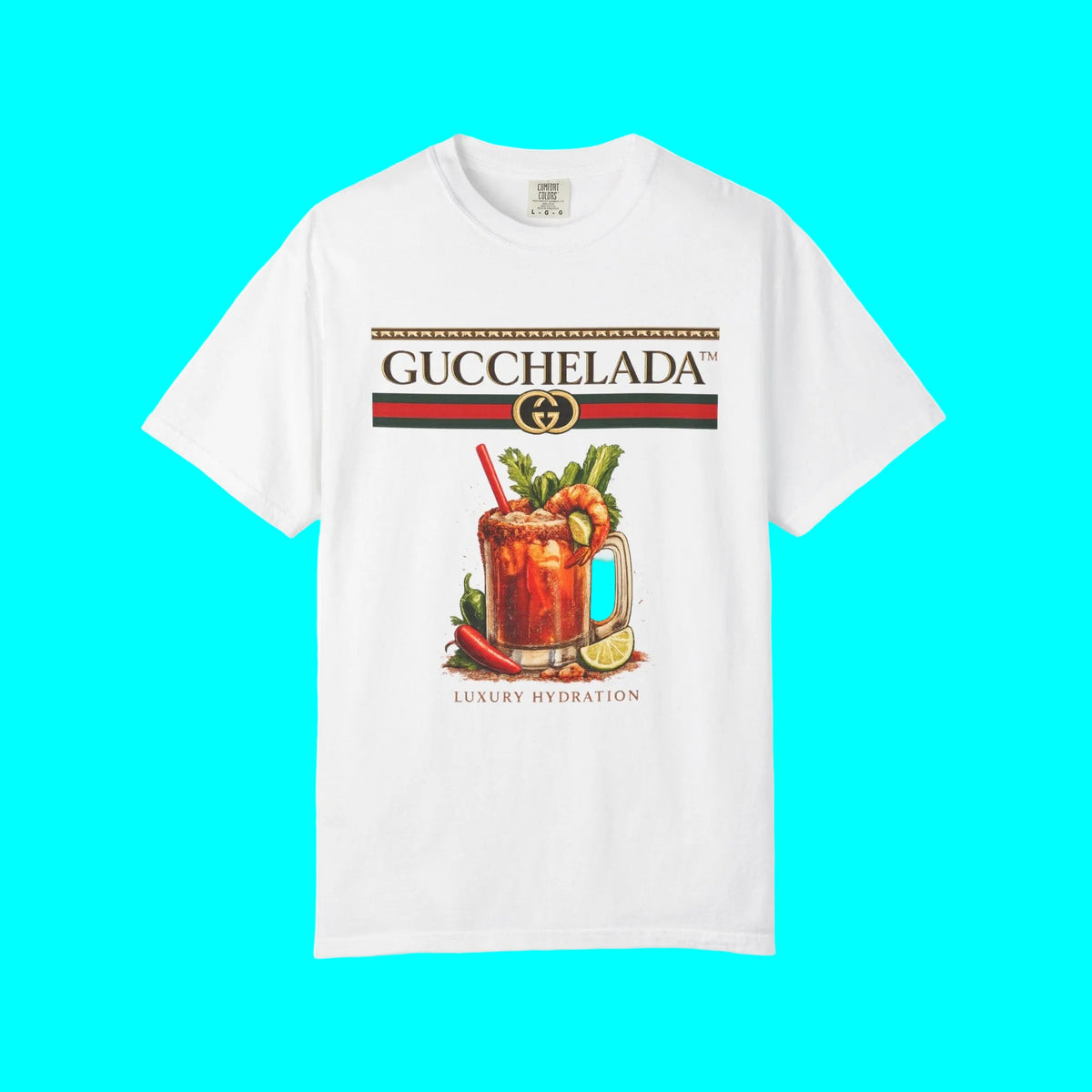 GUCCHELADA™ Luxury Hydration Fashion T-shirt | Michelada Latino Lover Graphic Humor | Heavyweight Cotton