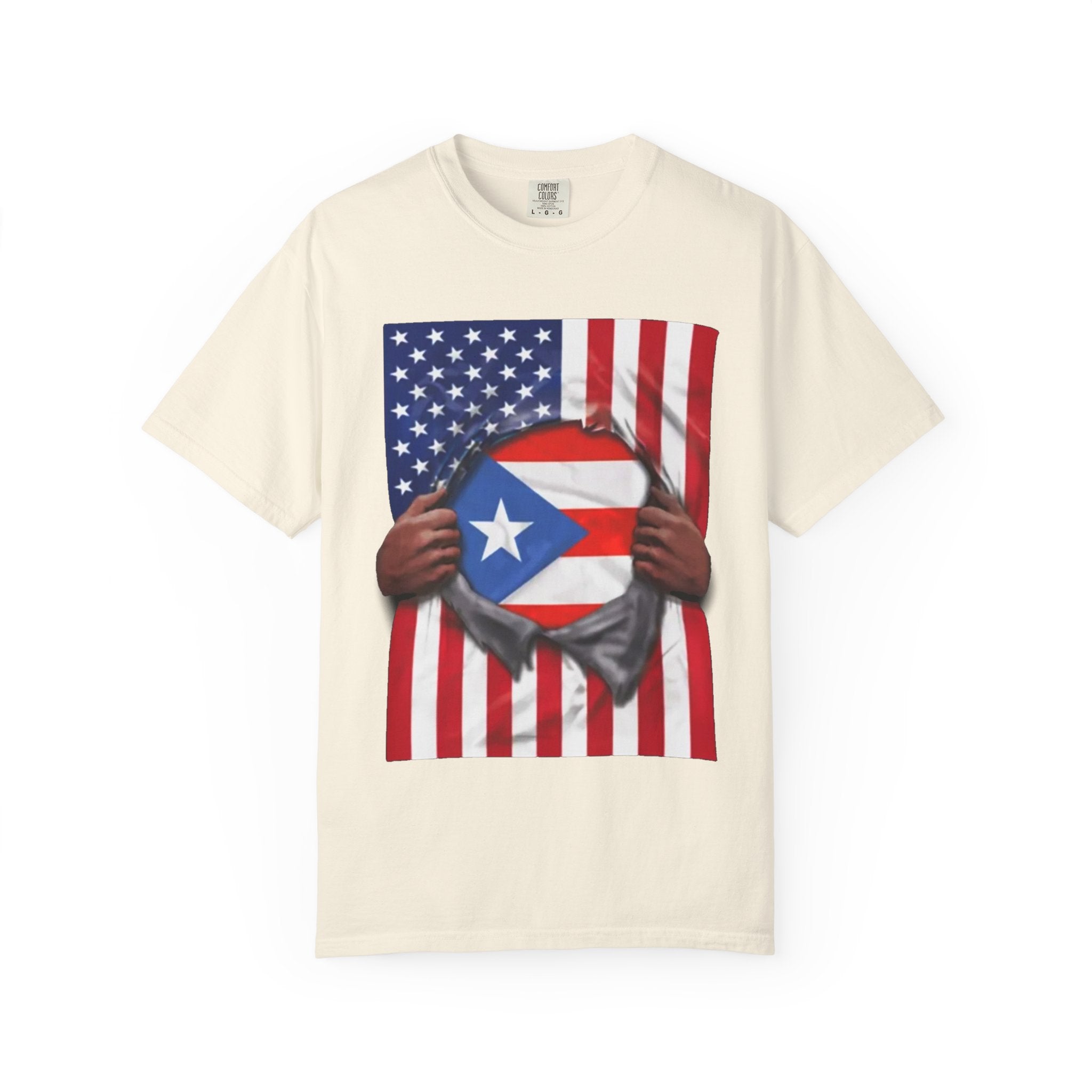 Camiseta Orgullo Bandera de Puerto Rico + Bandera de EE. UU. | Orgullo Puertorriqueño + Americano 4 de Julio | Camisetas Latinas Virales Divertidas | Unisex - 4 Colores