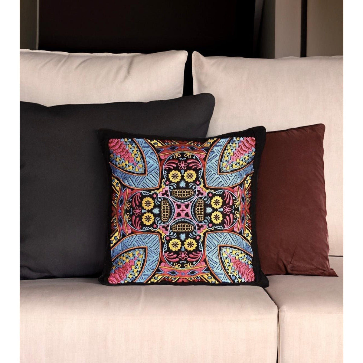 Skull Embroidered Pillow Cover - Thailand