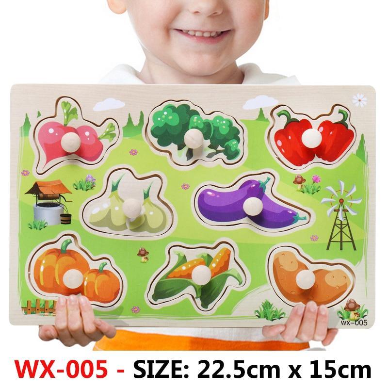 New Hand Grab Board Wooden Puzzle Toys for Children Cartoon Animal Fruit Kids Baby Early Educational Learning Toy