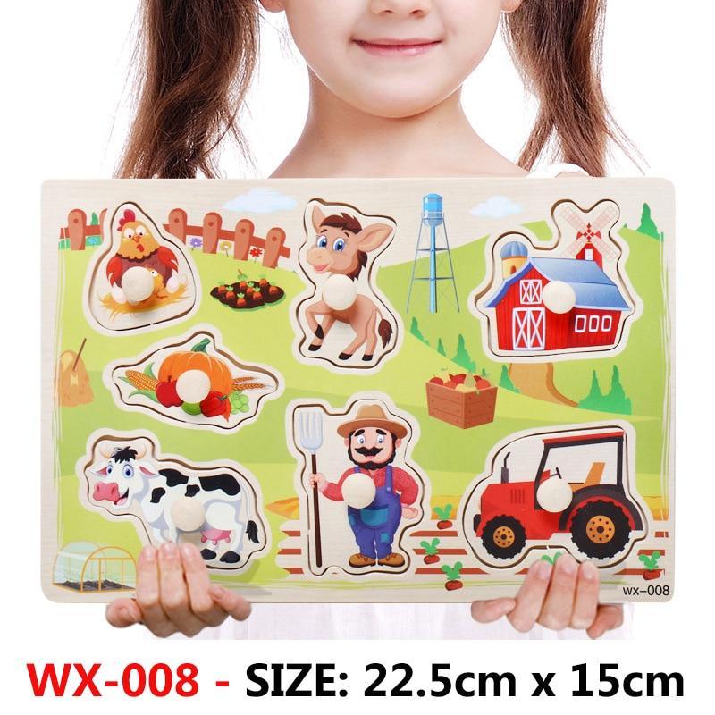 New Hand Grab Board Wooden Puzzle Toys for Children Cartoon Animal Fruit Kids Baby Early Educational Learning Toy