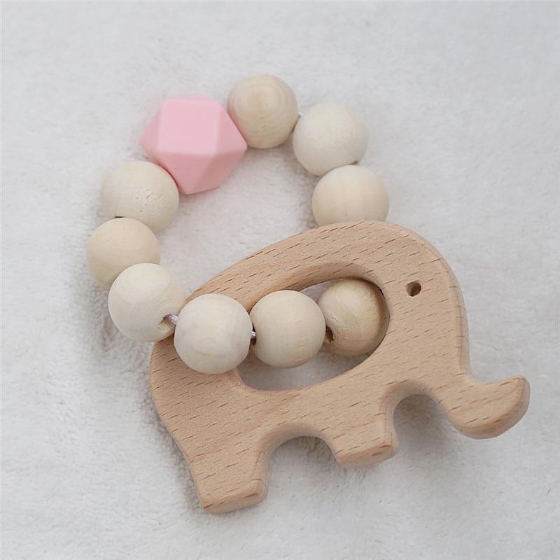 Modern Baby Silicone Wooden Nursing Bracelets Wood Teether Silicone Beads Teething Wood Rattles Toys for Baby