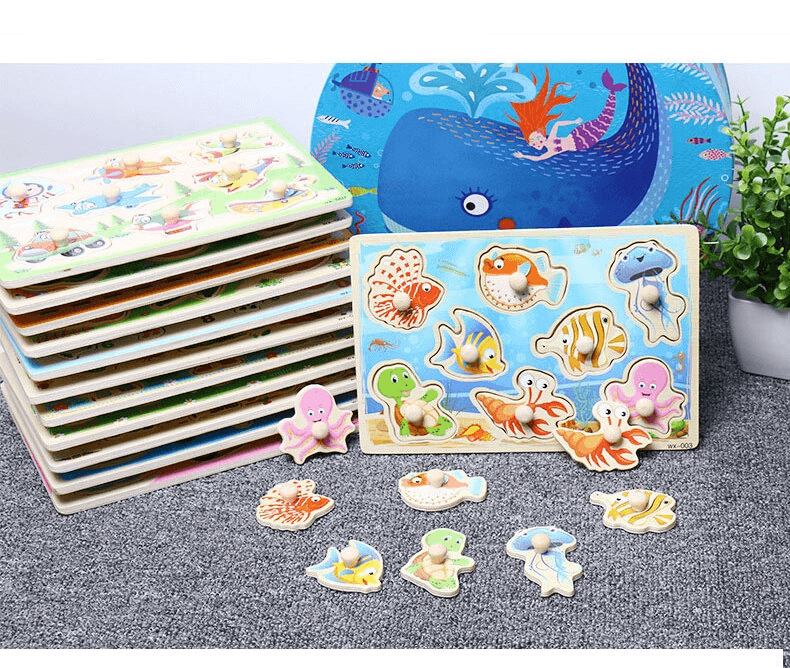 New Hand Grab Board Wooden Puzzle Toys for Children Cartoon Animal Fruit Kids Baby Early Educational Learning Toy