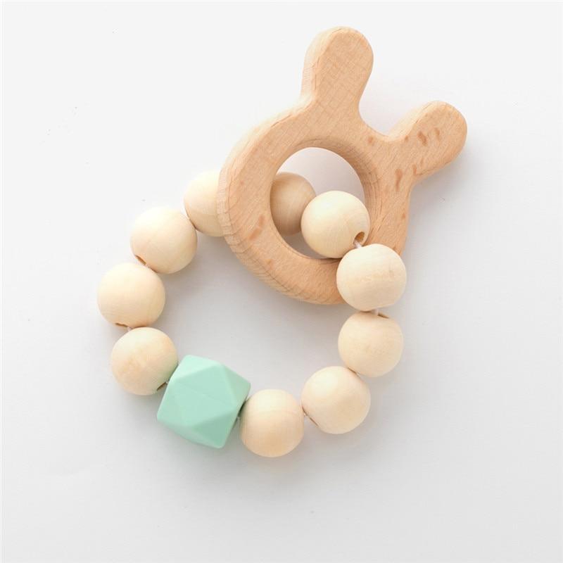 Modern Baby Silicone Wooden Nursing Bracelets Wood Teether Silicone Beads Teething Wood Rattles Toys for Baby