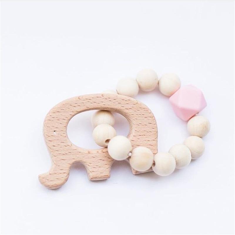Modern Baby Silicone Wooden Nursing Bracelets Wood Teether Silicone Beads Teething Wood Rattles Toys for Baby