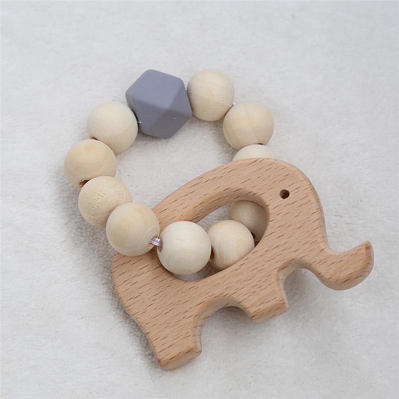 Modern Baby Silicone Wooden Nursing Bracelets Wood Teether Silicone Beads Teething Wood Rattles Toys for Baby