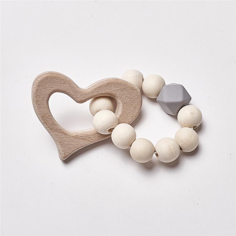 Modern Baby Silicone Wooden Nursing Bracelets Wood Teether Silicone Beads Teething Wood Rattles Toys for Baby