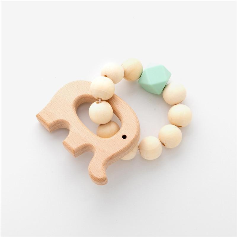 Modern Baby Silicone Wooden Nursing Bracelets Wood Teether Silicone Beads Teething Wood Rattles Toys for Baby