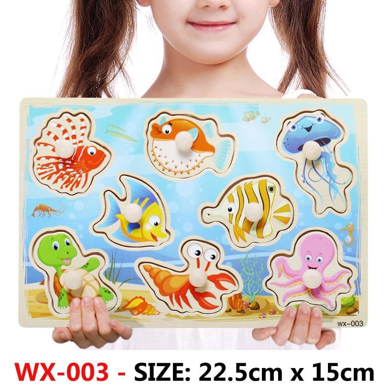 New Hand Grab Board Wooden Puzzle Toys for Children Cartoon Animal Fruit Kids Baby Early Educational Learning Toy