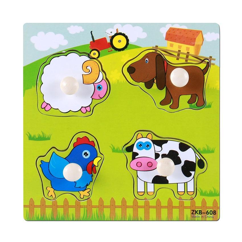 New Hand Grab Board Wooden Puzzle Toys for Children Cartoon Animal Fruit Kids Baby Early Educational Learning Toy