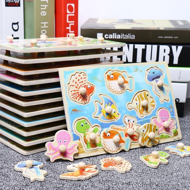 New Hand Grab Board Wooden Puzzle Toys for Children Cartoon Animal Fruit Kids Baby Early Educational Learning Toy