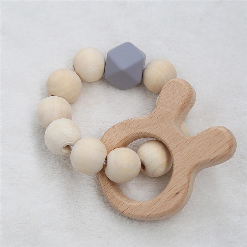Modern Baby Silicone Wooden Nursing Bracelets Wood Teether Silicone Beads Teething Wood Rattles Toys for Baby