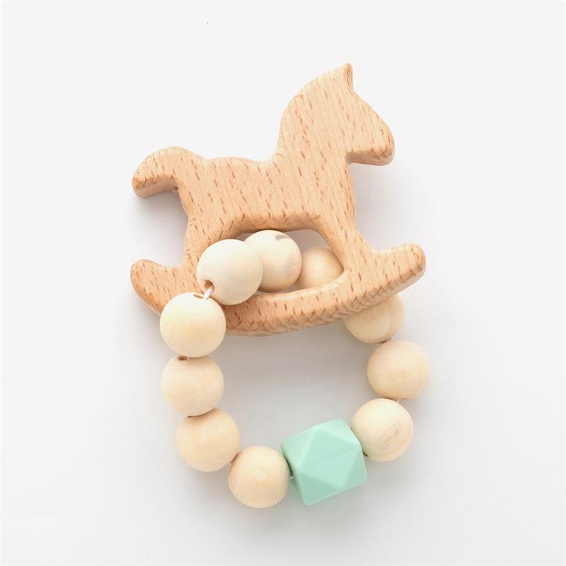 Modern Baby Silicone Wooden Nursing Bracelets Wood Teether Silicone Beads Teething Wood Rattles Toys for Baby