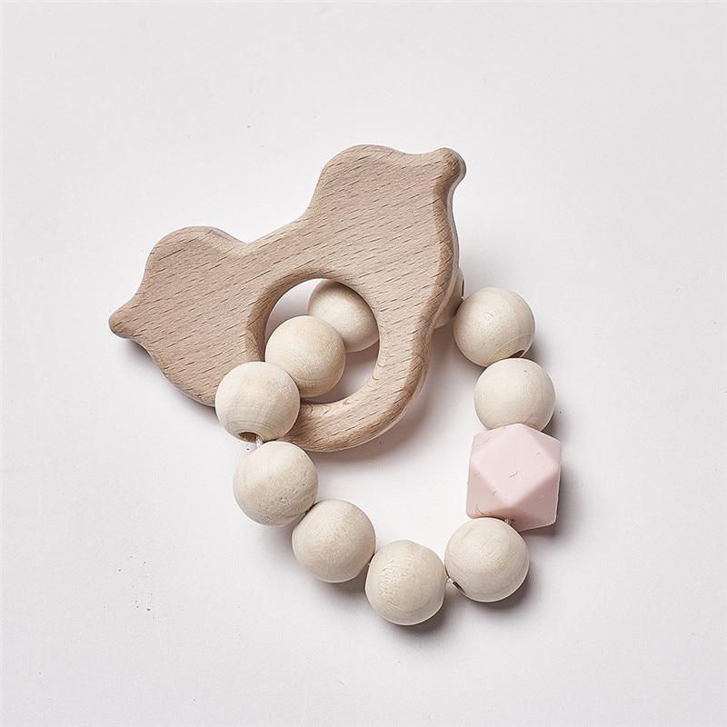 Modern Baby Silicone Wooden Nursing Bracelets Wood Teether Silicone Beads Teething Wood Rattles Toys for Baby