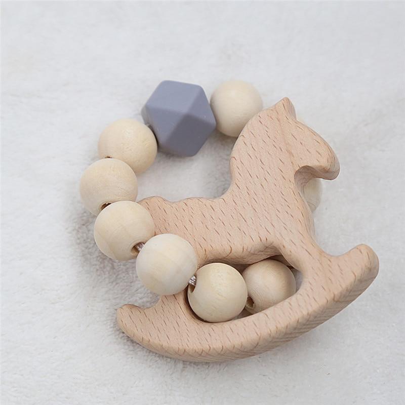 Modern Baby Silicone Wooden Nursing Bracelets Wood Teether Silicone Beads Teething Wood Rattles Toys for Baby