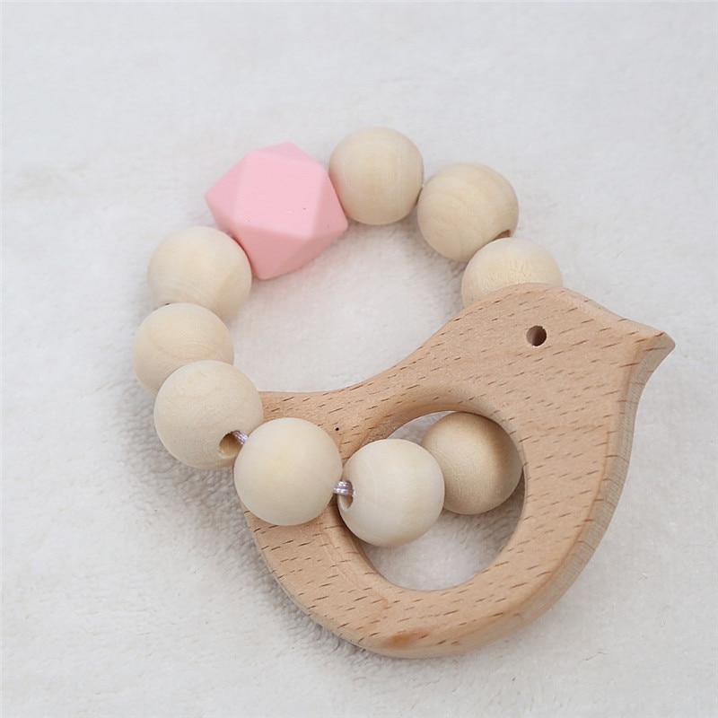 Modern Baby Silicone Wooden Nursing Bracelets Wood Teether Silicone Beads Teething Wood Rattles Toys for Baby