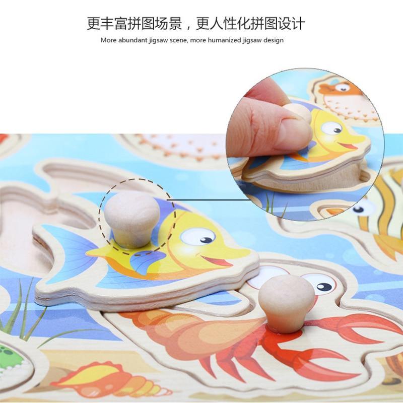 New Hand Grab Board Wooden Puzzle Toys for Children Cartoon Animal Fruit Kids Baby Early Educational Learning Toy