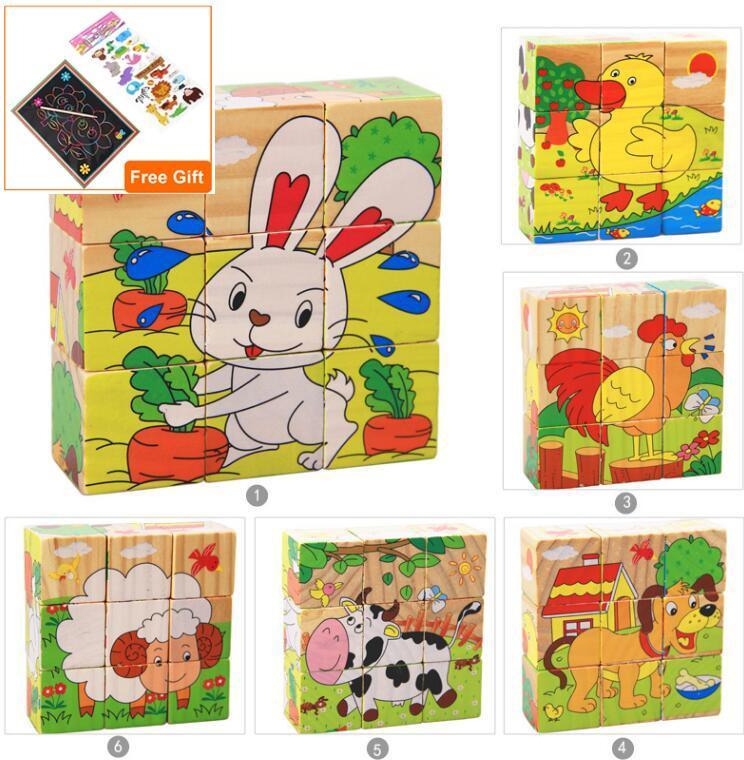 1Set Nine Blocks Six-sided 3D Wooden Cube Puzzle Toys For Children Kids Educational Toys Funny Games