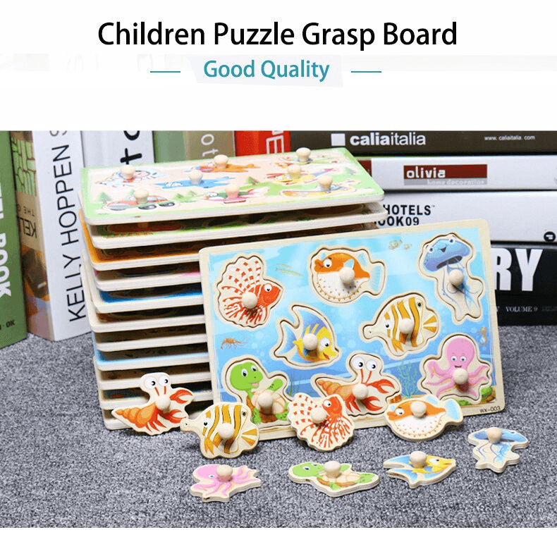New Hand Grab Board Wooden Puzzle Toys for Children Cartoon Animal Fruit Kids Baby Early Educational Learning Toy