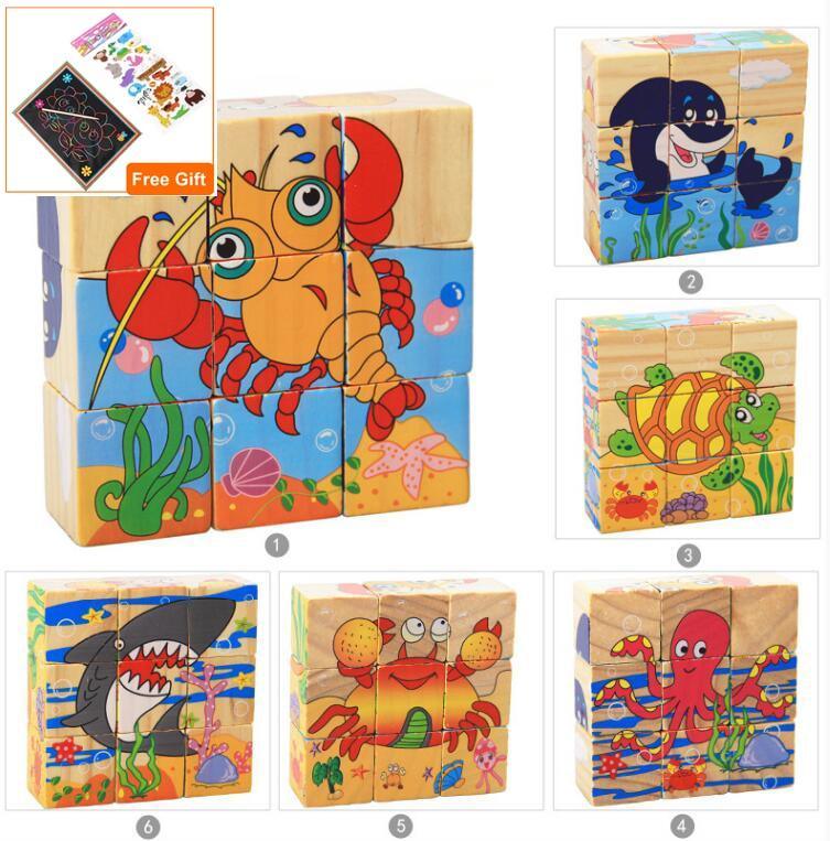 1Set Nine Blocks Six-sided 3D Wooden Cube Puzzle Toys For Children Kids Educational Toys Funny Games