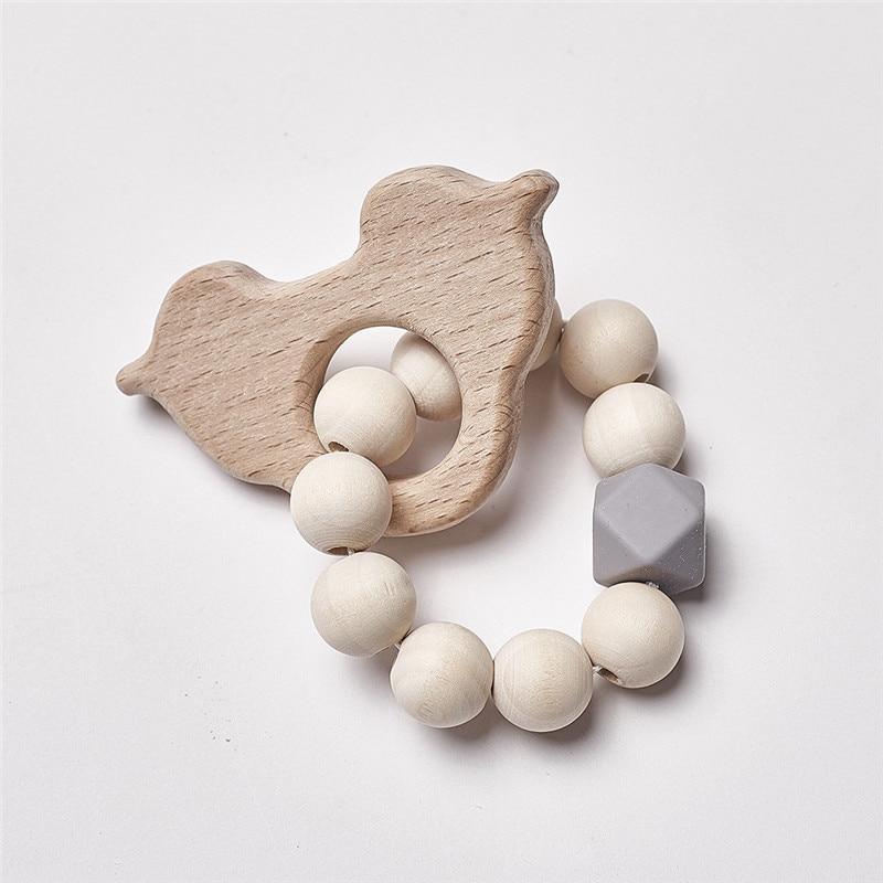Modern Baby Silicone Wooden Nursing Bracelets Wood Teether Silicone Beads Teething Wood Rattles Toys for Baby