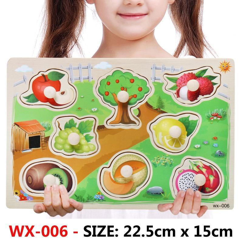 New Hand Grab Board Wooden Puzzle Toys for Children Cartoon Animal Fruit Kids Baby Early Educational Learning Toy